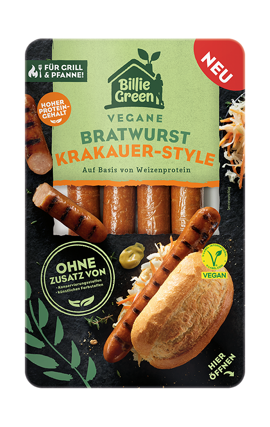 [Translate to English:] Billie Green Vegane Bratwurst Krakauer-Style