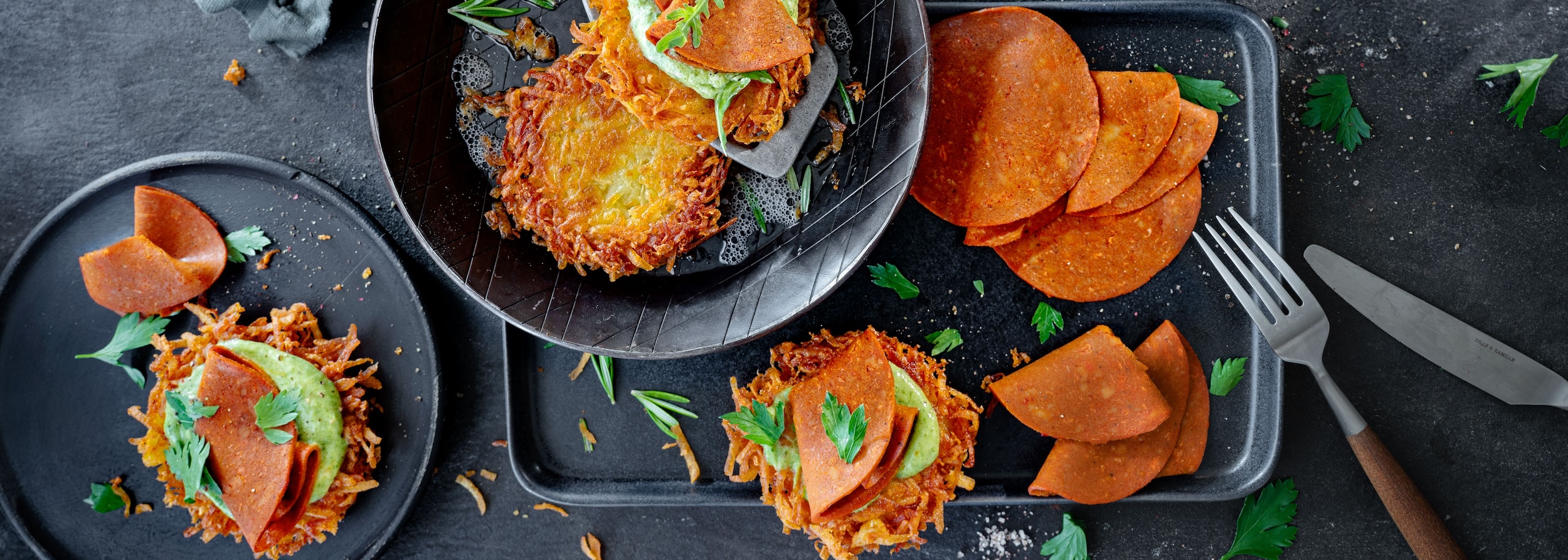 Veganer Rösti mit Chorizo und Rucola-Creme